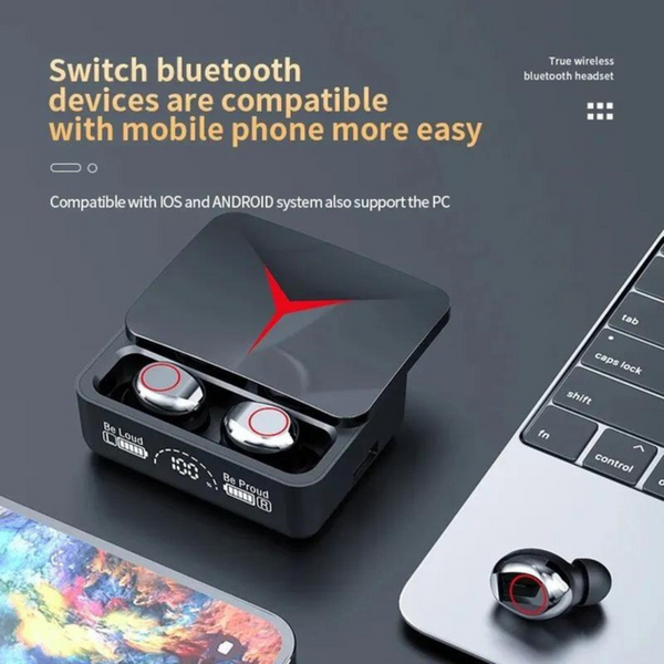 Беспроводные наушники TWS M90 Pro с зарядным кейсом павер банком вакуумные bluetooth 5.3 с RGB LED подсветкой и шумоподавлением 515 Черный 2103n5Fv фото