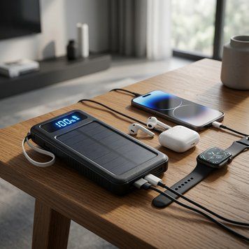 Солнечный повербанк Smart A777-53 10000 мАч со встроенными кабелями, LED-дисплеем и фонариком, белый gold=11KALL фото