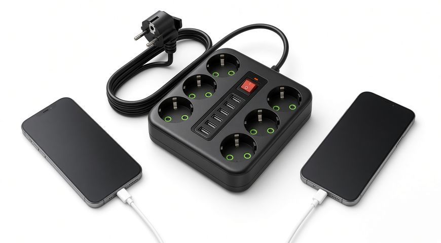 Мережевий фільтр-подовжувач 3002/3, 3 м &mdash; 6 розеток і 6 USB-портів для техніки та заряджання гаджетів parv=4,6ggqqs фото