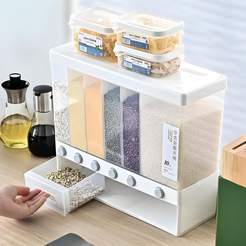 Органайзер на 6 секцій для сипучих продуктів з кнопкою Assorted Grain Bucket Диспенсер для круп, дозатор для цукру DT10kNv фото