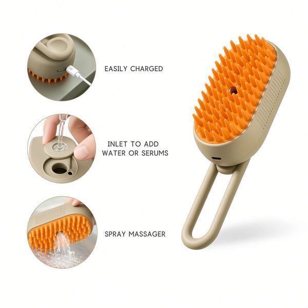 Электрическая паровая щетка для кошек и собак 3в1 Steamy Brush &ndash; расческа для вычесывания шерсти с увлажнением и массажем jamp-0/7ruuje фото