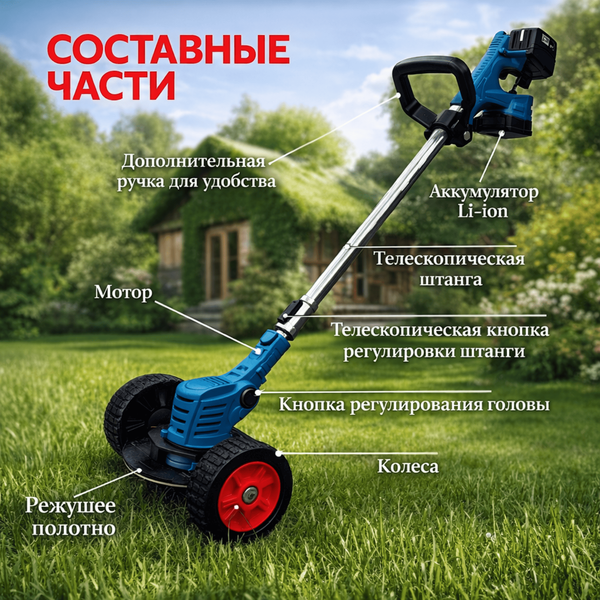 Тример садовий Kosarka акумуляторний  48V/4Ач, акумуляторний триммер для газонів GsT20Rvs фото