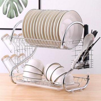 Хромована сушарка для тарілок та чашок, 2 рівні Kitchen Storage Rack 34х23х34 см SKa2Rf фото