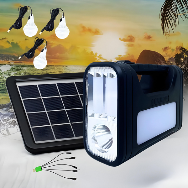 Акумуляторний ліхтар з функцією PowerBank GDHDP GD 8017-1 в комплекті з сонячною панеллю та трьома лампочками. DK-16BK фото