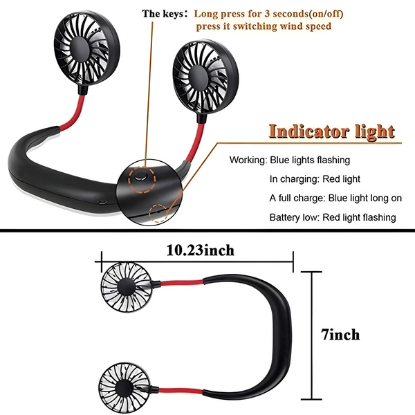 Портативний шийний вентилятор Hand Free Mini Neck Fans з USB-перезарядкою fabr-3.5  фото
